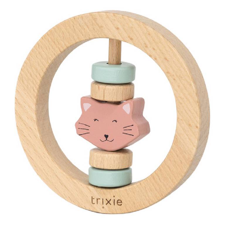 WOODEN ROUND RATTLE MRS CAT